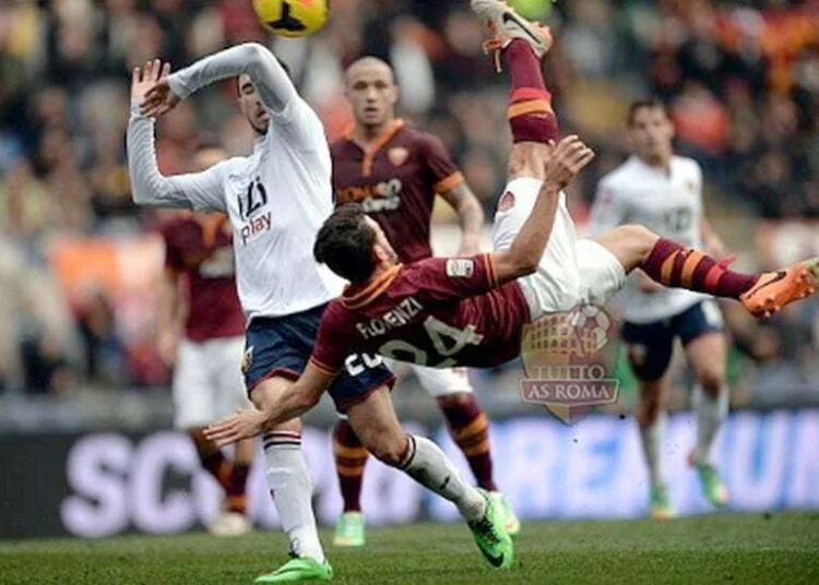 Florenzi Gol in rovesciata Roma-Genoa 12 01 2014- Photo by Getty Images