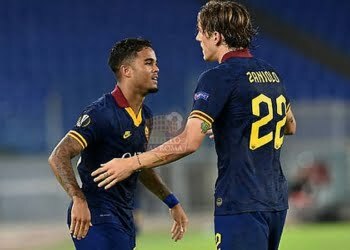 Zaniolo e Kluuivert esultano al gol Roma-Basaksehir - Photo by Getty Images