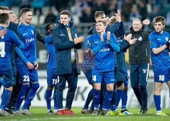 I giocatori del Gent festeggiano la vittoria e il passaggio ai sedicesimi dopo la vittoria contro l'Olexandriya in Europa League - Photo by Getty Images