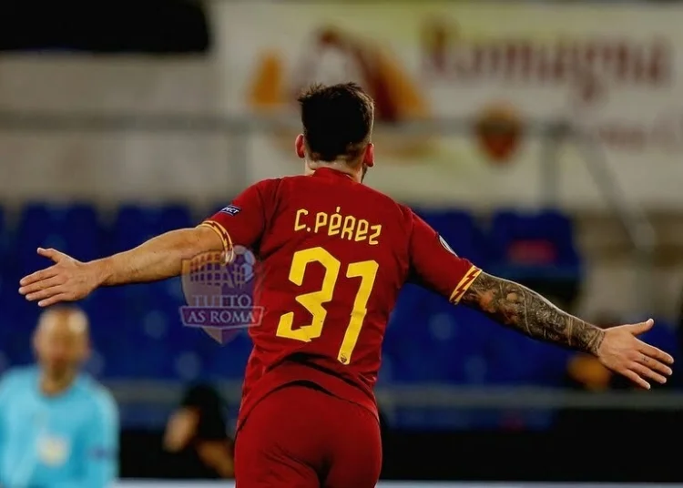 Carles Perez esulta al gol in Roma-Gent - Photo by Getty Images