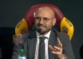 Gianluca Petrachi durante la conferenza stampa di presentaze di Perez, Villar, Ibanez - Foto Tuttoasroma