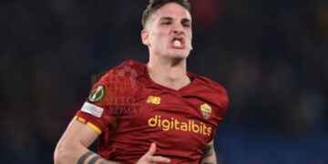 Zaniolo Esulta gol Roma-Bodo 3 14042022