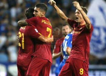 Dybala Esulta gol con Pellegrini e Matic Empoli-Roma 12092022