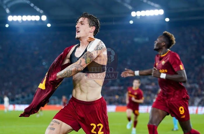 Zaniolo Esulta gol Roma-Ludogorets 03112022
