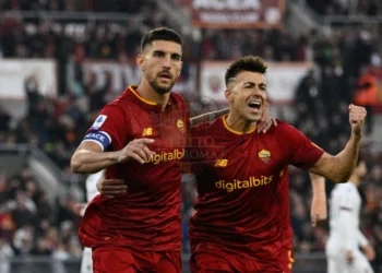 Pellegrini ed El Shaarawy Esultano gol Roma-Bologna 04012023