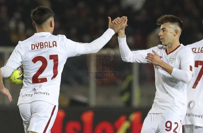 Dybala Esulta gol Con El Shaarawy Lecce-Roma 11022023