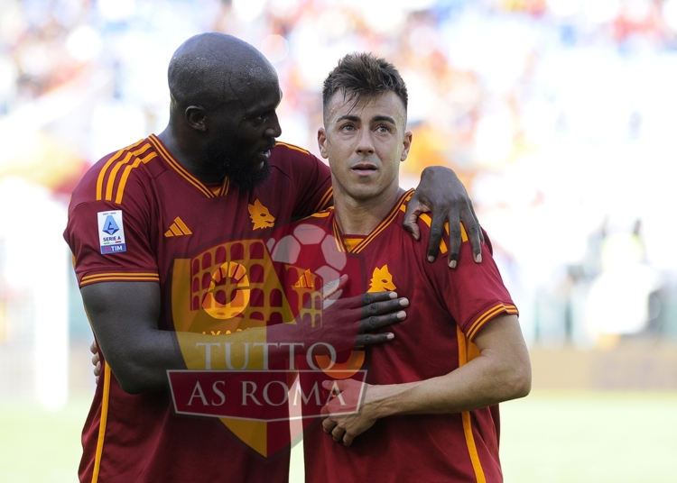 El Shaarawy Esulta lacrine con Lukaku Roma-Monza 22102023