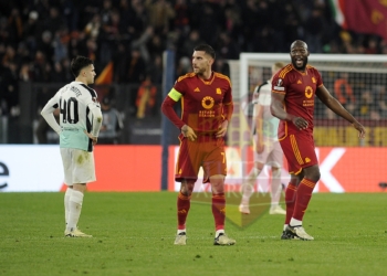 Lukaku Esulta gol con Pellegrini Roma-Brighton 07032024