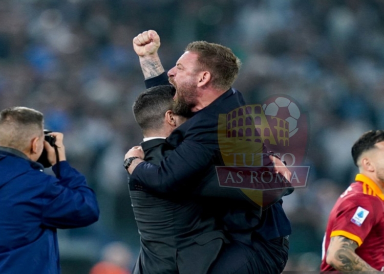 De Rossi Esulta fine partita vittoria Roma-Lazio 06042024