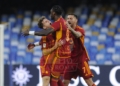 Abraham Esultanza gol con Baldanzi e Pellegrini Napoli-Roma 28042024