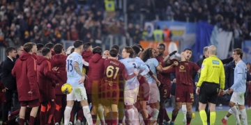 Rissa fine partita Roma-Lazio 05012025