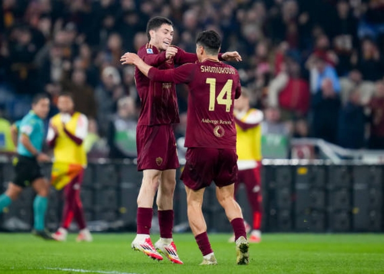 Shomurodov Esulta gol con Soulé Roma-Verona 19042025