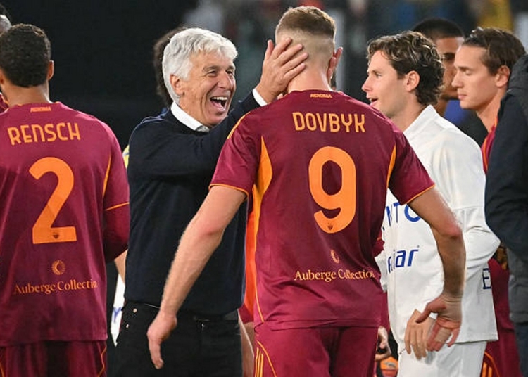 Gasperini e Dovbyk Fine partita Roma-Parma 29102025
