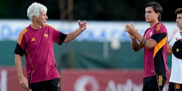 Gasperini e Dybala Riscaldamento Roma-Cannes 31072025