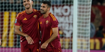 Celik Esulta gol con Pellegrini Roma-Udinese 09112025