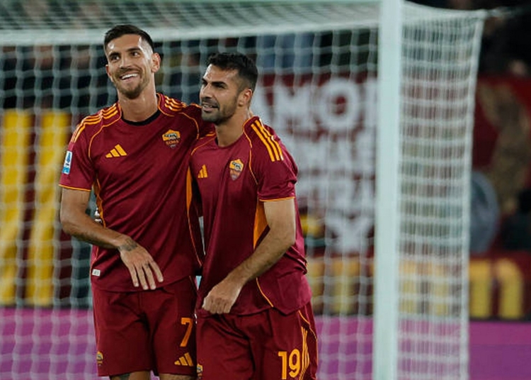 Celik Esulta gol con Pellegrini Roma-Udinese 09112025