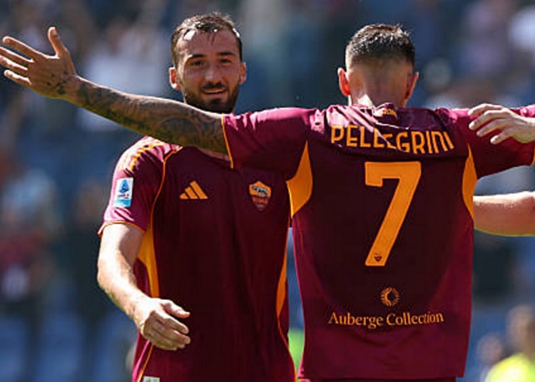 Pellegrini Esulta gol con Cristante Lazio-Roma 21092025