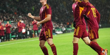 Ferguson Esulta gol Celtic-Roma 11122025
