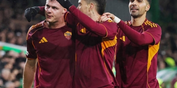 Ferguson Esulta gol Celtic-Roma 5 11122025