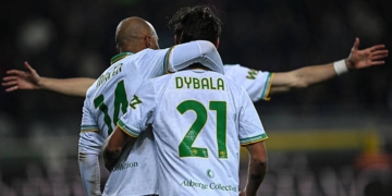 Malen Esulta gol con Dybala Torino-Roma 18012026