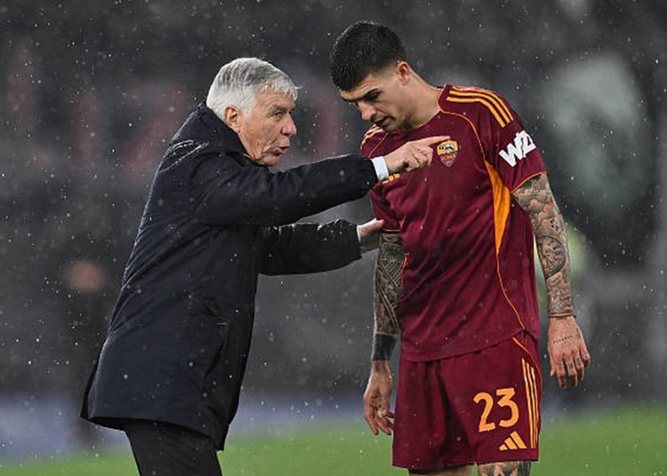 Mancini con Gasperini in panchina Roma-Milan 25012026