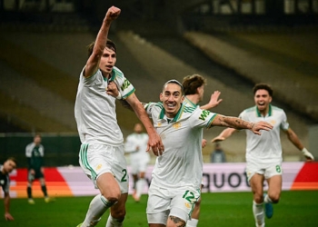 Tsimikas Esulta gol Ziolkowski Panathinaikos-Roma 29012026