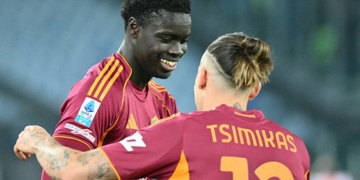 Vaz Esulta gol con Tsimikas Roma-Lecce 22032026