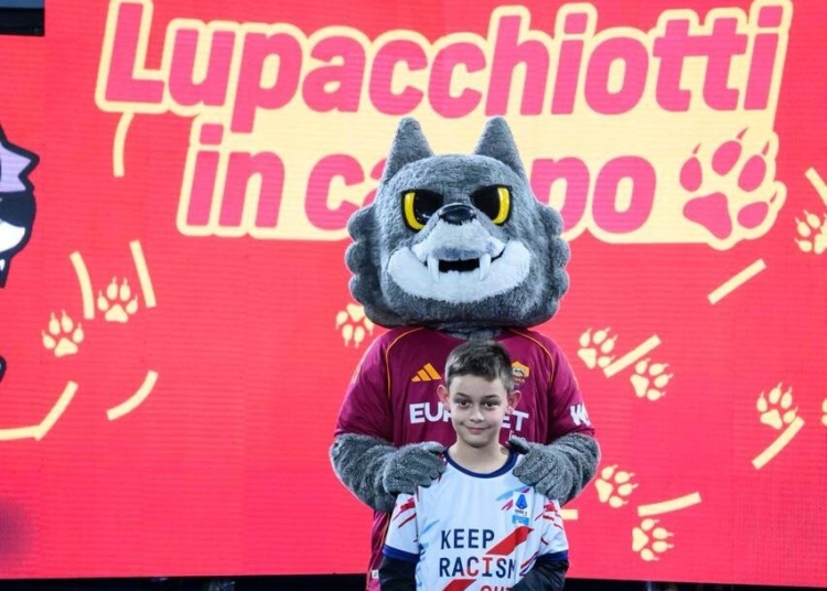 Bruno e la mascotte dell'AS Roma