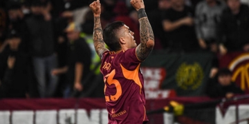 Mancini Esulta gol Roma-Fiorentina 04052026
