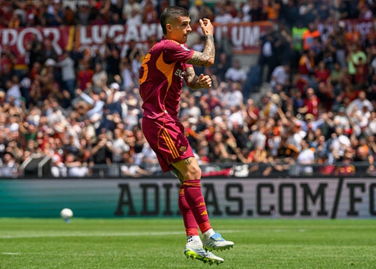 Mancini Esulta gol con inchino Roma-Lazio 17052026