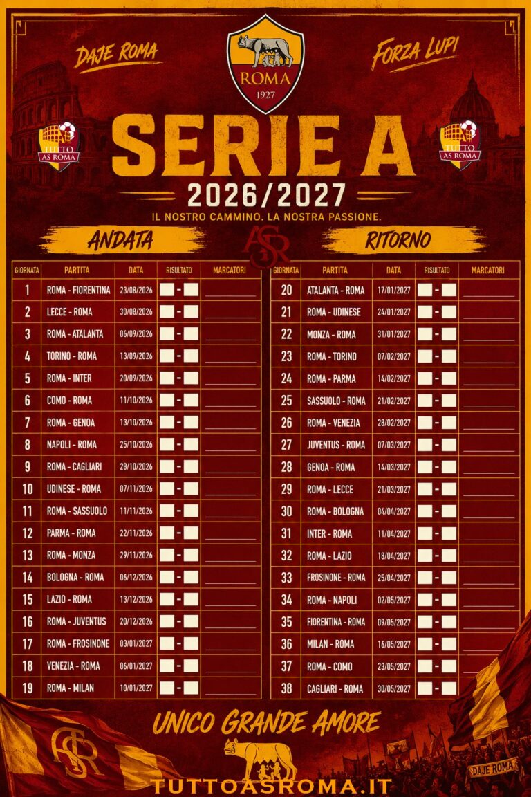 TuttoASRoma.it | Campionato | AS ROMA Il calendario del campionato 2026 ...