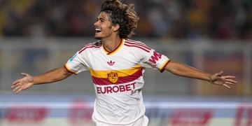 Mora Esulta gol Lecce-Roma 31082026