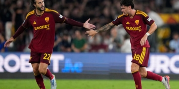 Hermoso e Soulé Esultano gol Roma-Atalanta 050920226