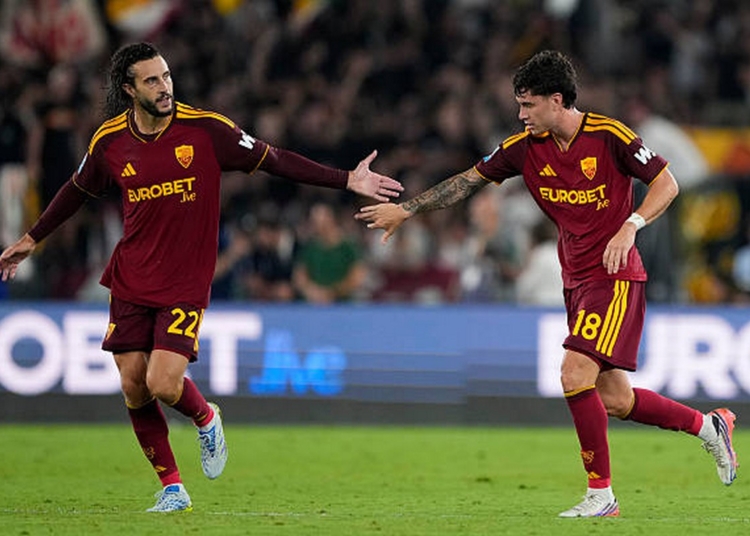 Hermoso e Soulé Esultano gol Roma-Atalanta 050920226