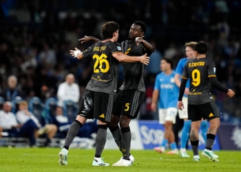 Balerdi Esulta gol con N'Dicka Napoli-Roma 24202026