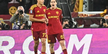 Lulli Esulta gol con Pisilli Roma-Cagliari 27102026