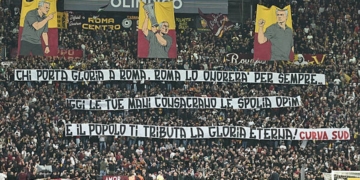 Mourinho Tributo curva sud striscione Roma-Real Madrid 14102026